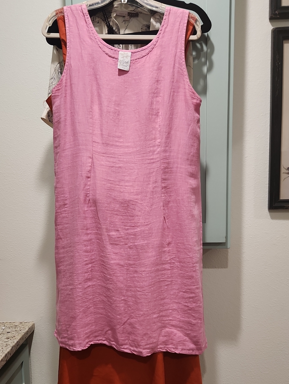 Sleeveless Pink Linen Shift Dress